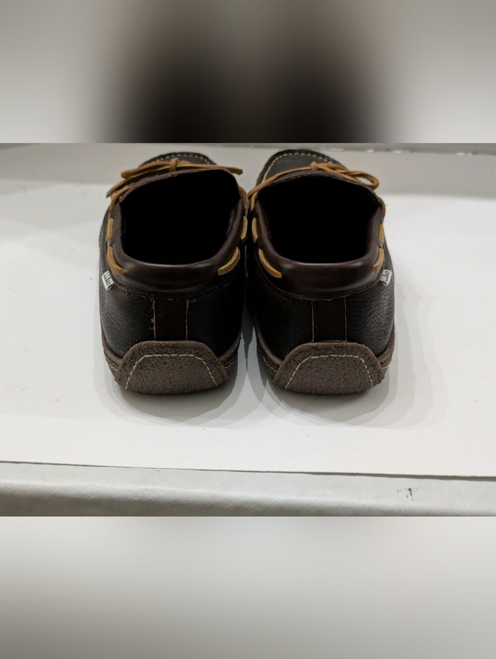 NWOT L.L. Bean Mens 11 Handsewn Moccasin Brown Leather Flannel-Lined Slippers U1 - Picture 3 of 8